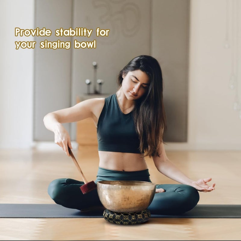 UPCEED Singing Bowl Cushion for Tibetan Singing Bowls, Handmade Silk Brocade Round Cushion Pillow for Sound Healing and Crystal Sound Bowls Accessories(BlackGold,6.7 Inch) - Image 4